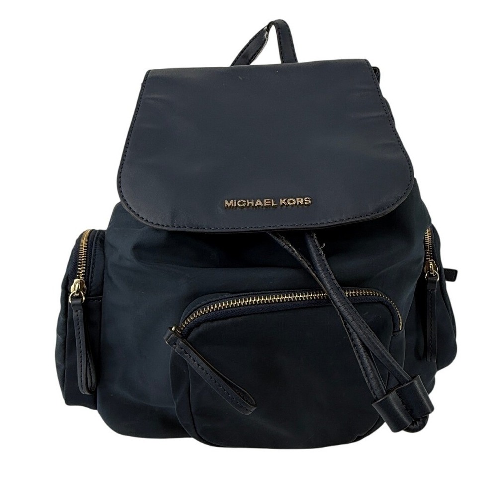 Michael‎ Kors Abbey Backpack Navy Blue Nylon Leather Trim Gold Hardware Small